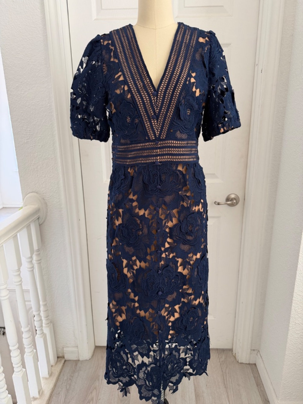 Adelyn Rae - Navy Blue Adrian Crochet Lace Midi Dress
